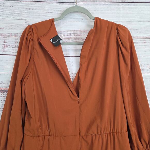 Maison Tara Sienna Brown Sheath Dress 16 Asymmetric Ruch Neutral Party Glam NWT - Picture 8 of 16